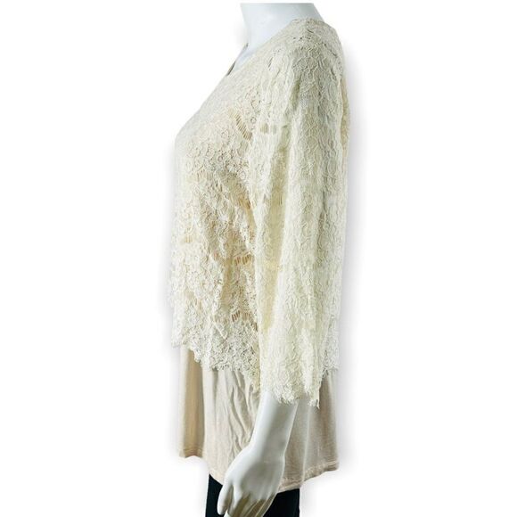 Pleione Lace Tunic Top Romantic Cottagecore Ivory 3/4 Sleeve Large - Picture 5 of 10